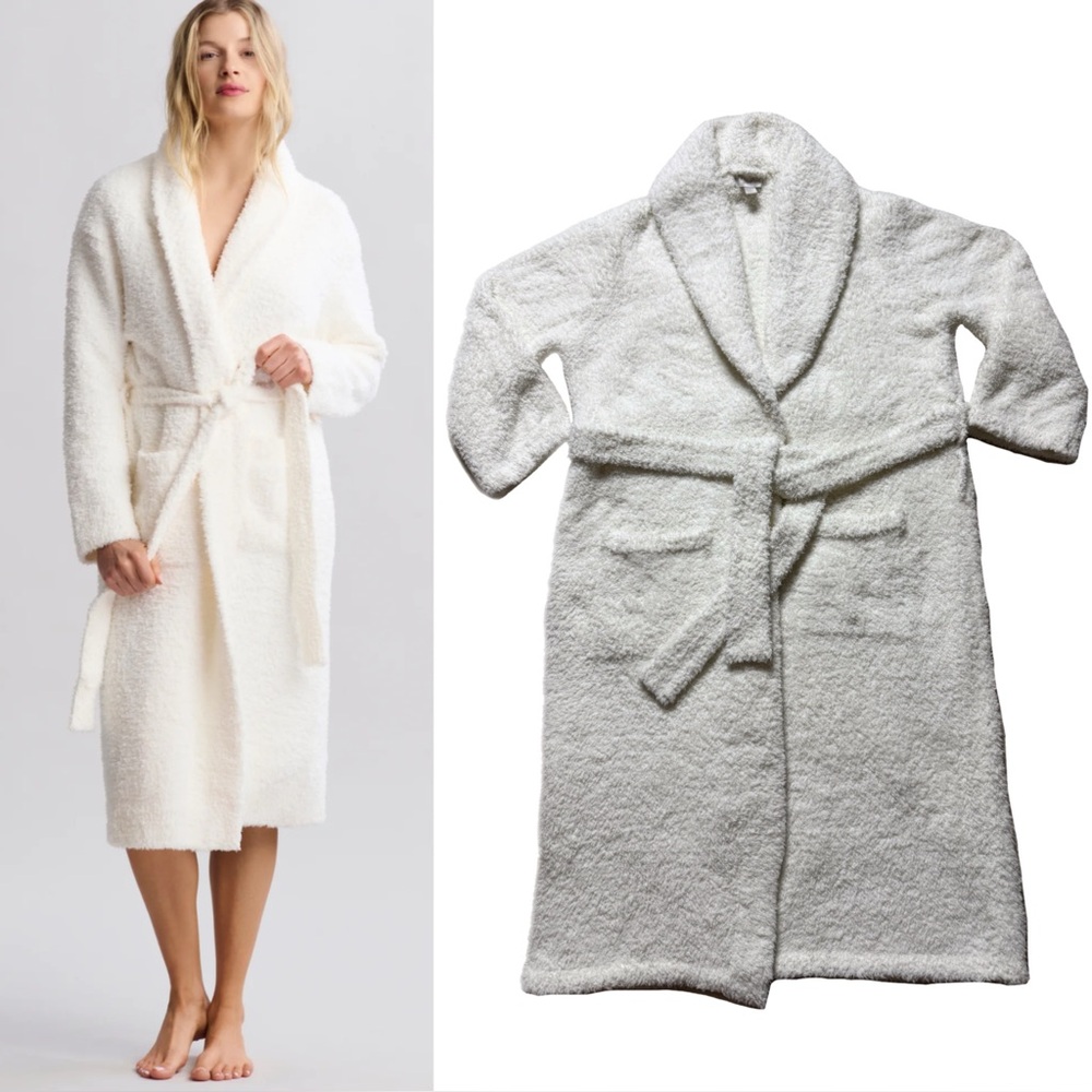 Barefoot Dreams CozyChic Knit Ivory White Solid Morning House Robe M/L